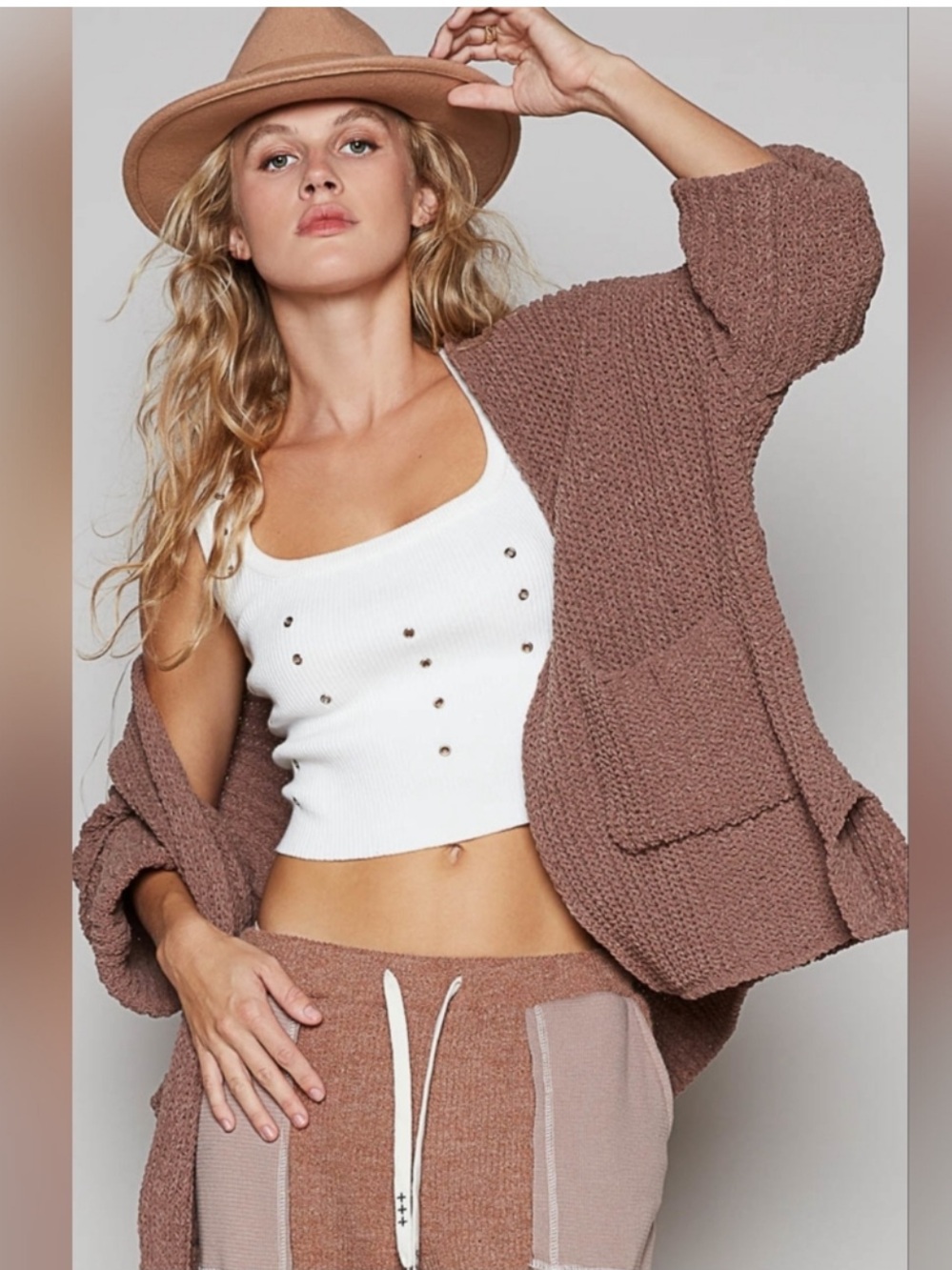New: POL Boho Cozy Chunky Knit Open Cardigan Sweater With Pockets• Medium